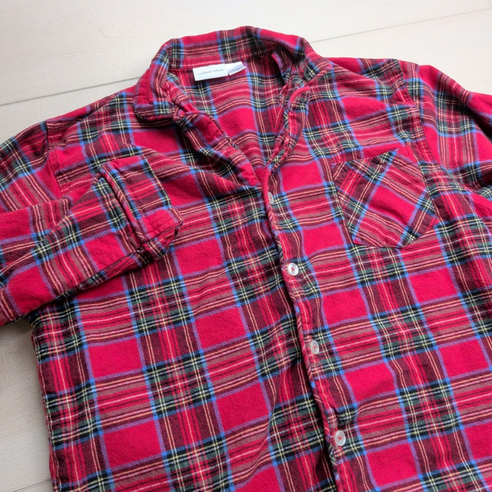 Vermont Country Store Night Shirt Mens L Red Plaid Flannel Pajama Top Portugal